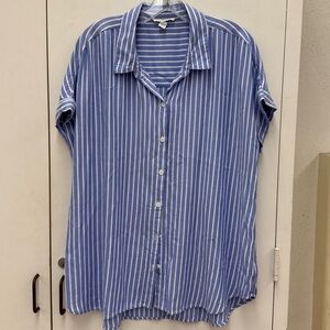 beachlunchlounge Blue and White Striped Button Up Shirt